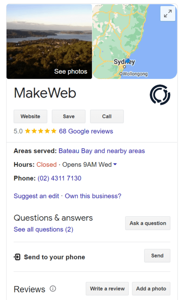 makeweb google listing