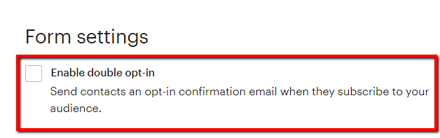 Casilla de verificación de suscripción doble para la audiencia de MailChimp