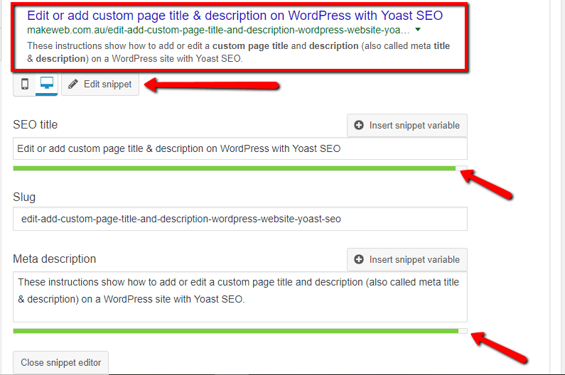 Edit page meta title and description with Yoast SEO