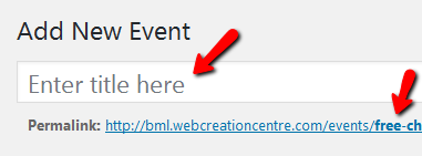 enter event title and check over permalink