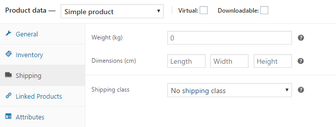 set shipping weight and dimensions